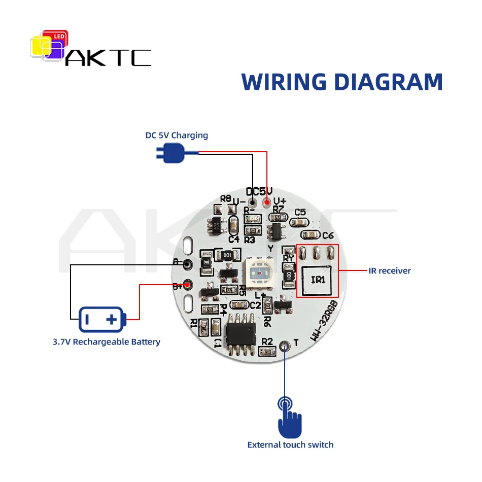 32mm kolorowa tablica świetlna RGB okrągłe źródło światła LED niskie napięcie DC 5V kompatybilne ładowanie/przełącznik dotykowy pilot/bateria 3.7V