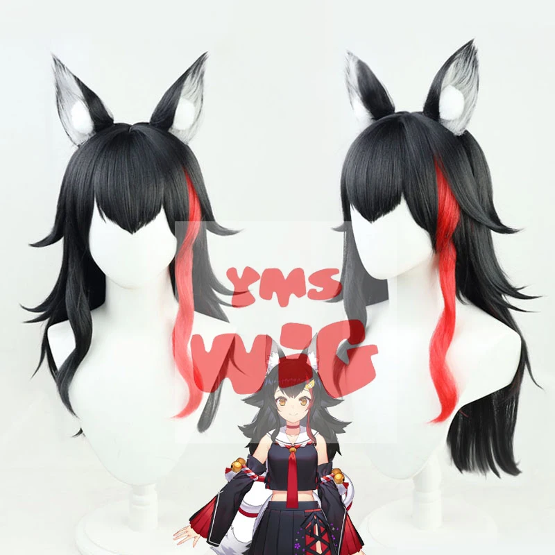 5 Types VTuber Hololive Ookami Mio Cosplay Wig Ears Ookami Mio Black Red Highlight Long Neta Wolf Girls Cosplay Synthetic Hair