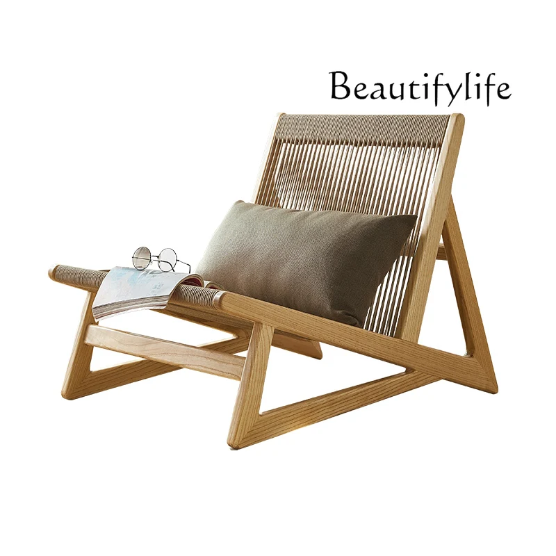 

Solid wood leisure chair Balcony hemp rope woven single sofa chair Nordic simplicity