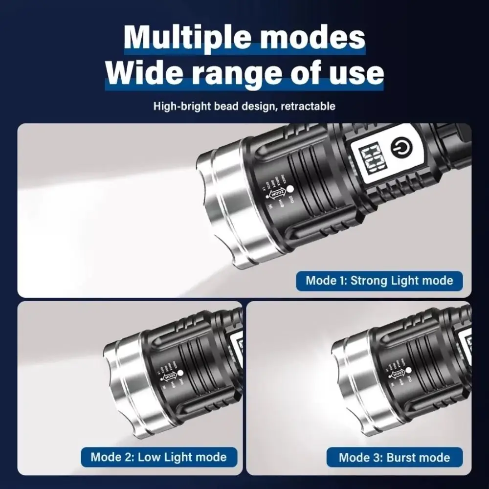 New Telescopic Zoom Led Flashlights USB Rechargeable Portable High Strong Power Flashlights Camping Torch
