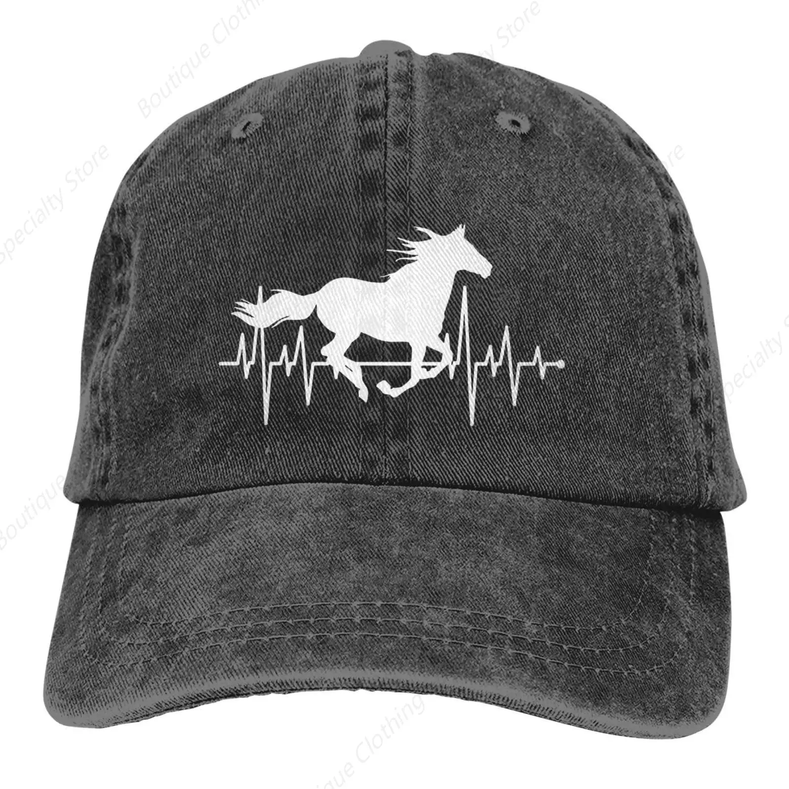 

Women’s Horse Heartbeat Hat Adjustable Vintage Washed Baseball Cap for Dad and Mom