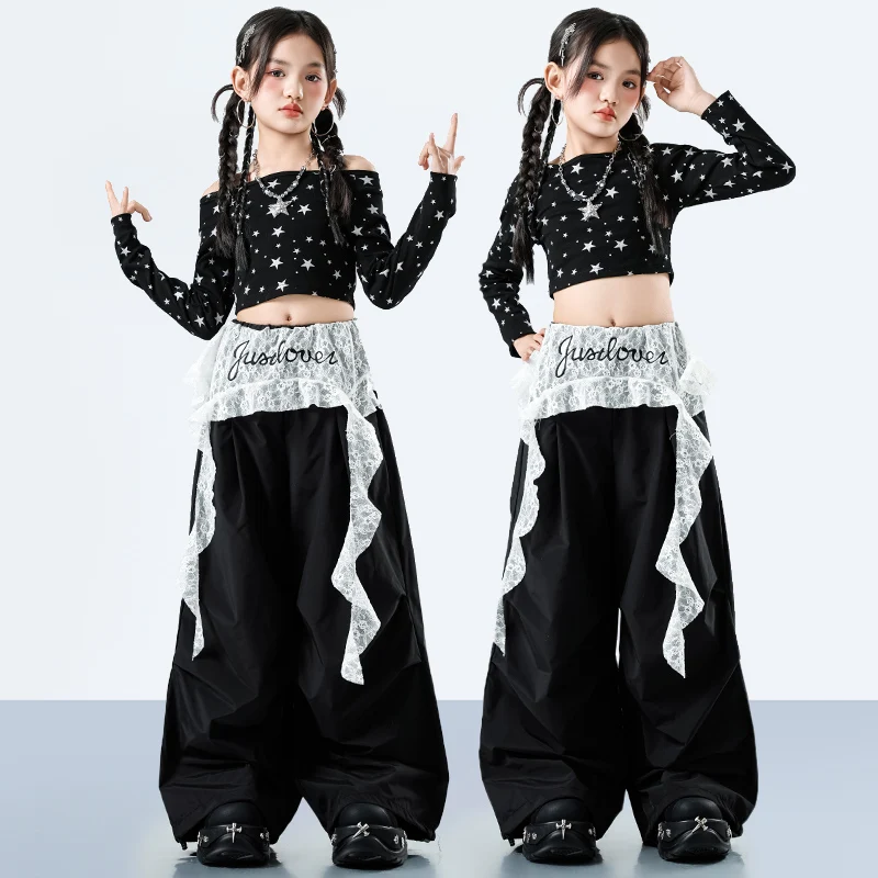 Fashion Design Hip Hop Children Costume Outfit For Teen Girl Hiphop Jazz Rapper Clothing Set Kids Performance T-shirt Pants Suit