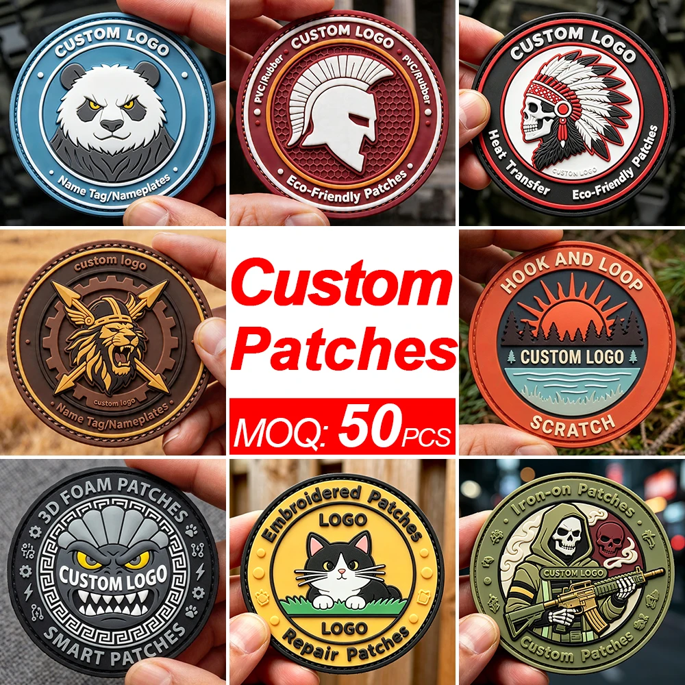 Custom Logo Design Badge Iron on Embossed PVC Tag Patch 2D 3D Wash Care Rubber Label for Clothing