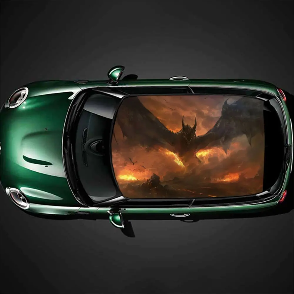 Destroy city dragon pattern car vinyl wraps, car roof graphic stickers, create a unique ride
