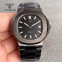 Tandorio Square Black Pvd Steel NH35 Automatic Square Watch for Men Sapphire Date Business 40mm Mechanical Wristwatch Luminous