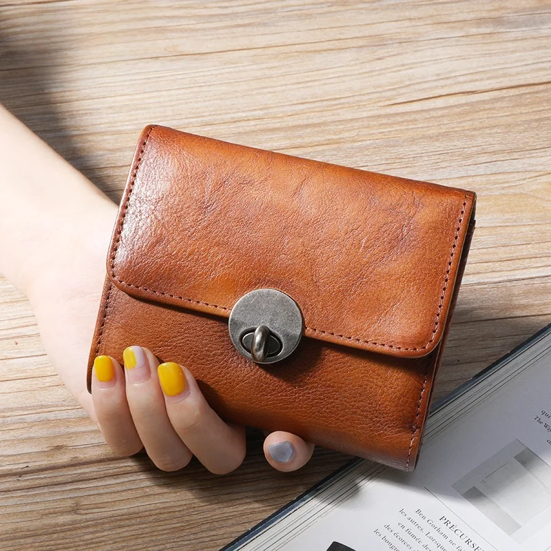 fctossr-retro-style-short-wallet-women's-top-layer-cowhide-leather-simple-lock-buckle-design-compact-coin-purse-card-holder