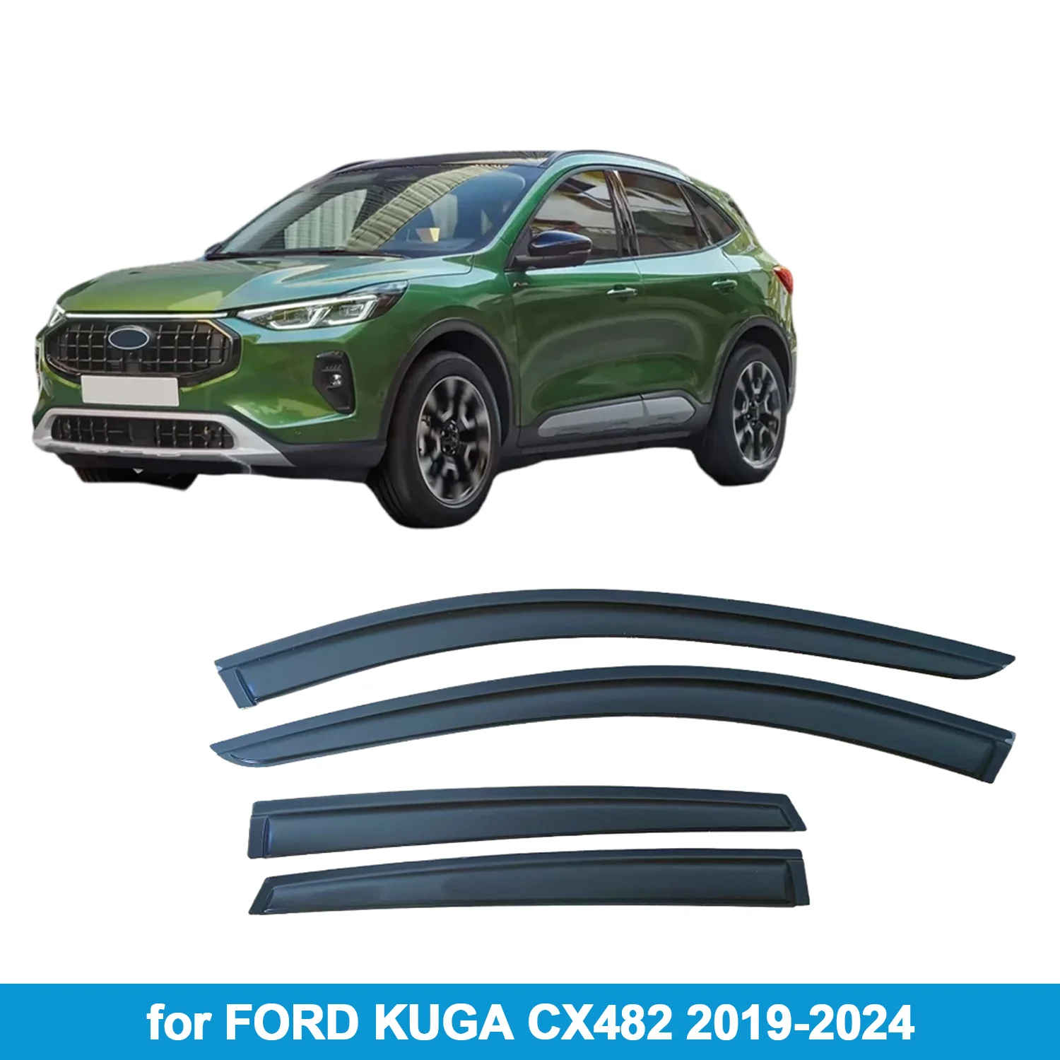 

Window Visor for FORD KUGA CX482 2019-2024 Rain Guard Side Vent Deflector Weathershield Outside-Mount Tape On