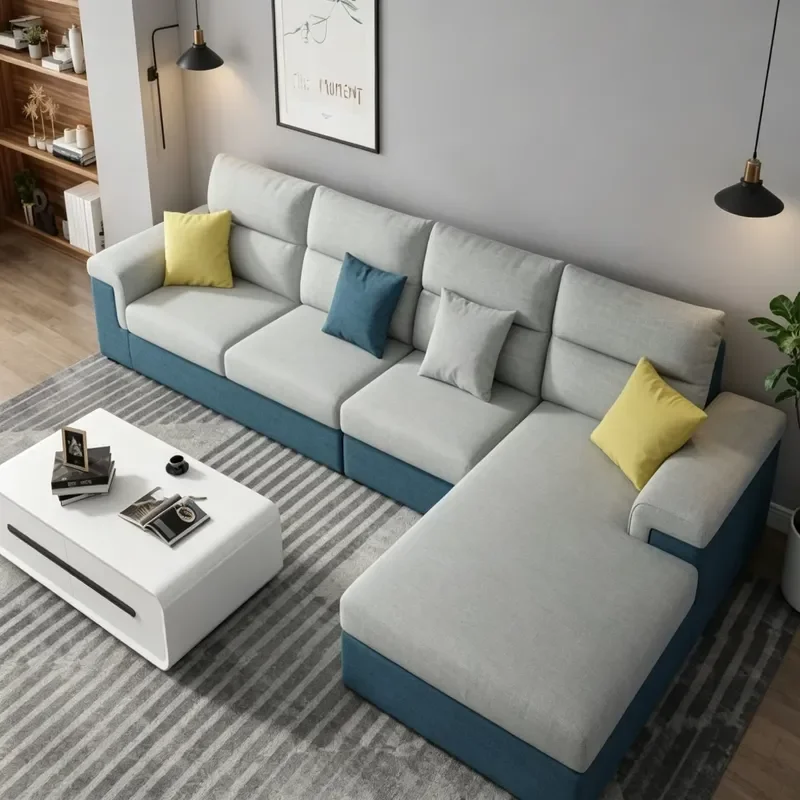Minimalist Sleek Stylish Versatile Casual Sofa Set Breathable Linen Color-blocked Design Corner Sofa Sponge-filled Apartment