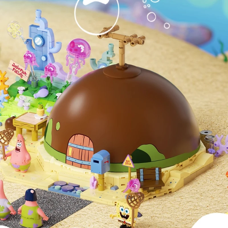 AREAX スポンジ・ボブ スクエアパンツ 石 小さな粒子 組み立てブロック DIY パズル おもちゃ モデル 子供の誕生日プレゼント おもちゃ