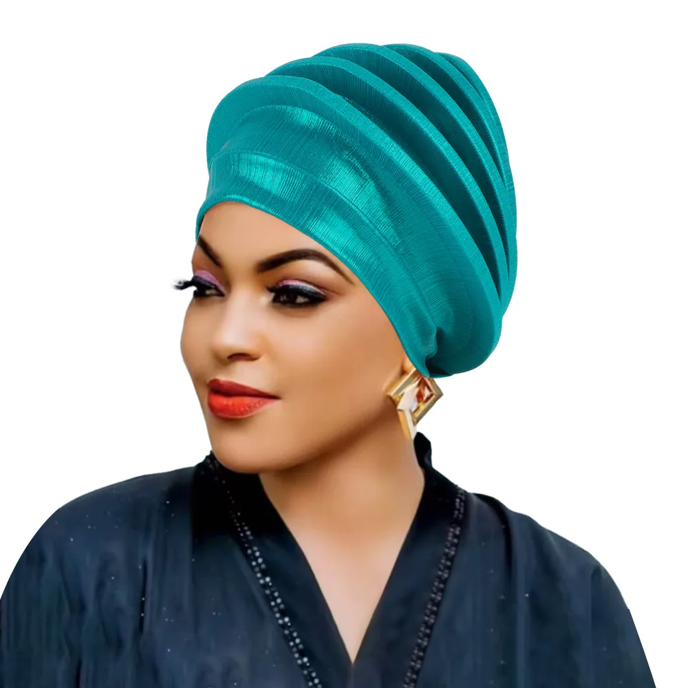 Mehrschichtige Spiral-Baskenmützen-Turbane für Frauen, Afrikanische Kopfbedeckungen, Damen-Baskenmützen, Turban Nigeria Kopfschmuck für Hochzeiten und Partys, Gele – Detail 7