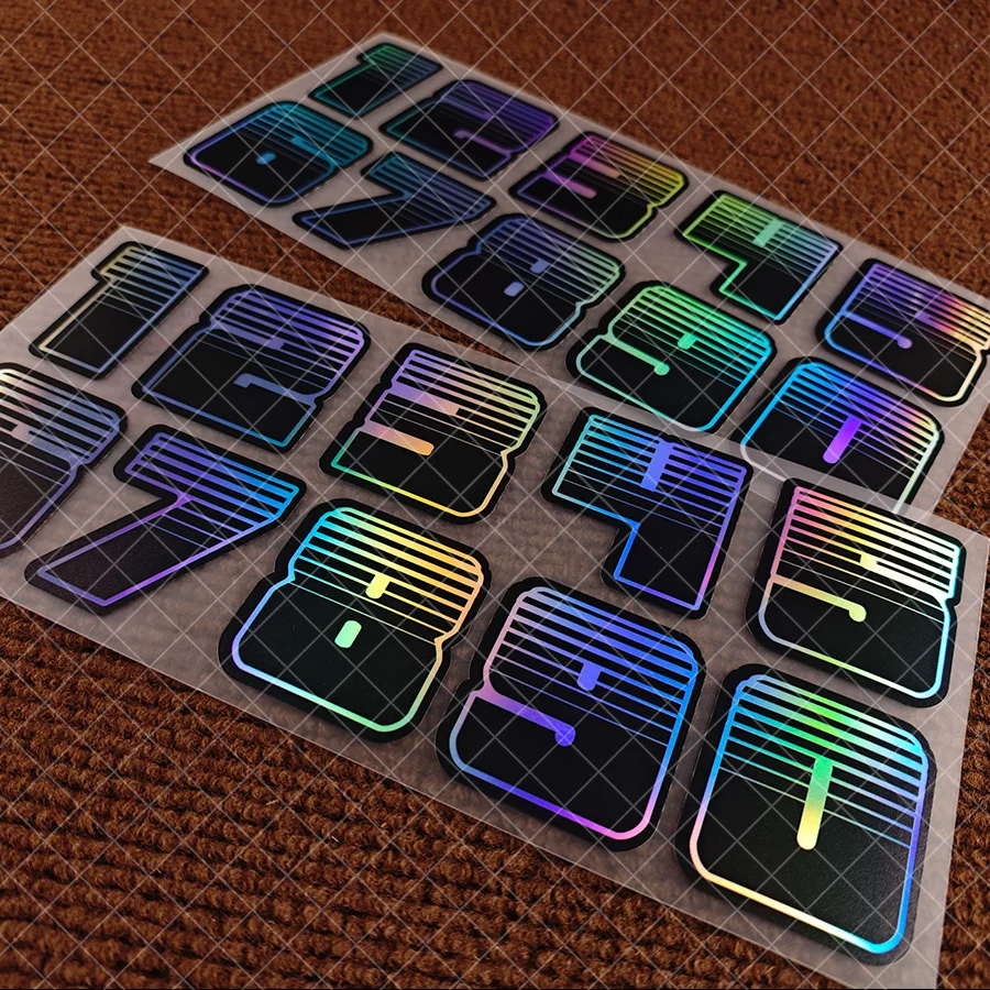 Holographic Number Sticker Set 2pcs Waterproof Vinyl Decal Car Motorcycle Bike Helmet Laptop Decoration