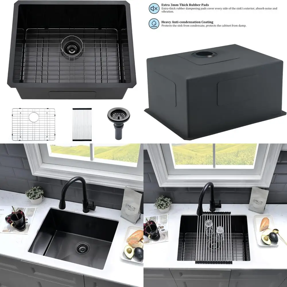 Fregadero de lavandería bajo montaje de 23 pulgadas de acero inoxidable negro - Fregadero de sala de utilidad de calibre 16 con dimensiones 18x13 para una eficiencia moderna del hogar