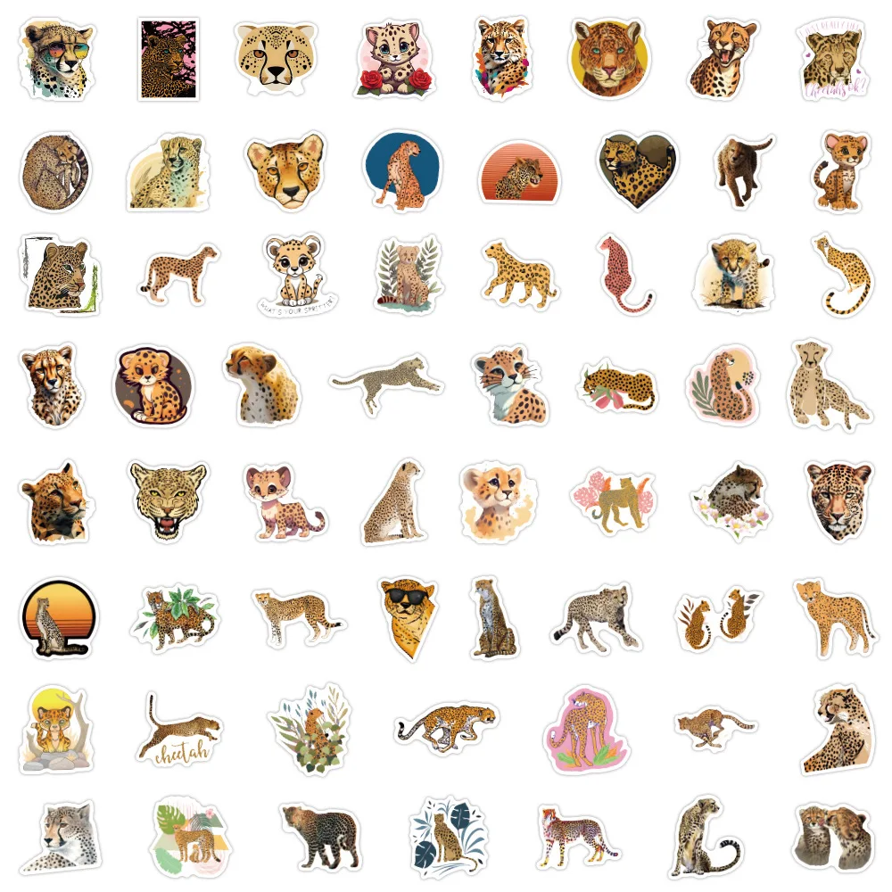 

60PCS Cartoon Cheetah Sticker Cute Cool Animal Doodle Waterproof Decal Children's Toy Gift for Refrigerator Bicycle Phone Case