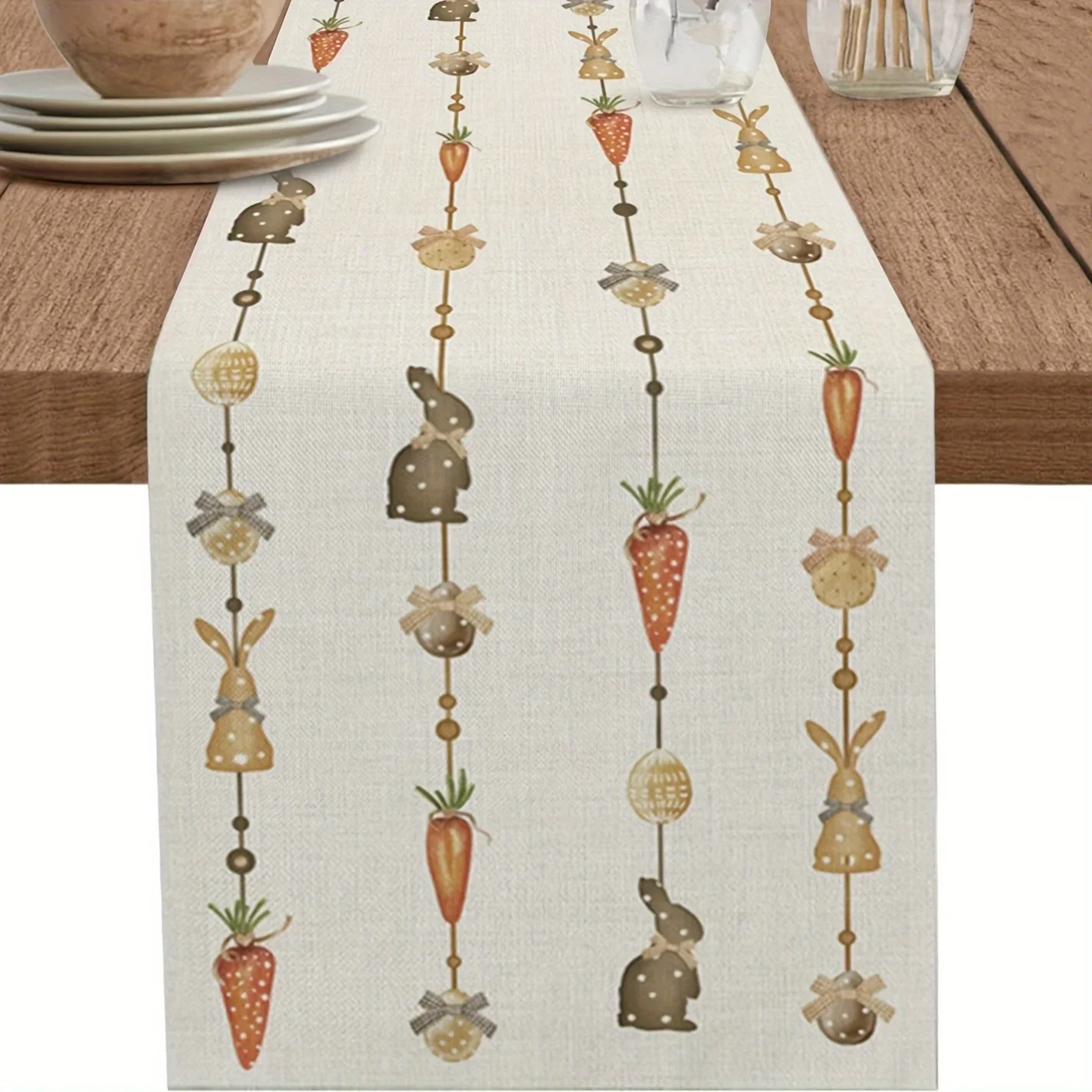 Polyester Table Runner Featuring Easter Bunnies Carrots Cute String Arrangement Ideal For Easter Party Table Settings Creating