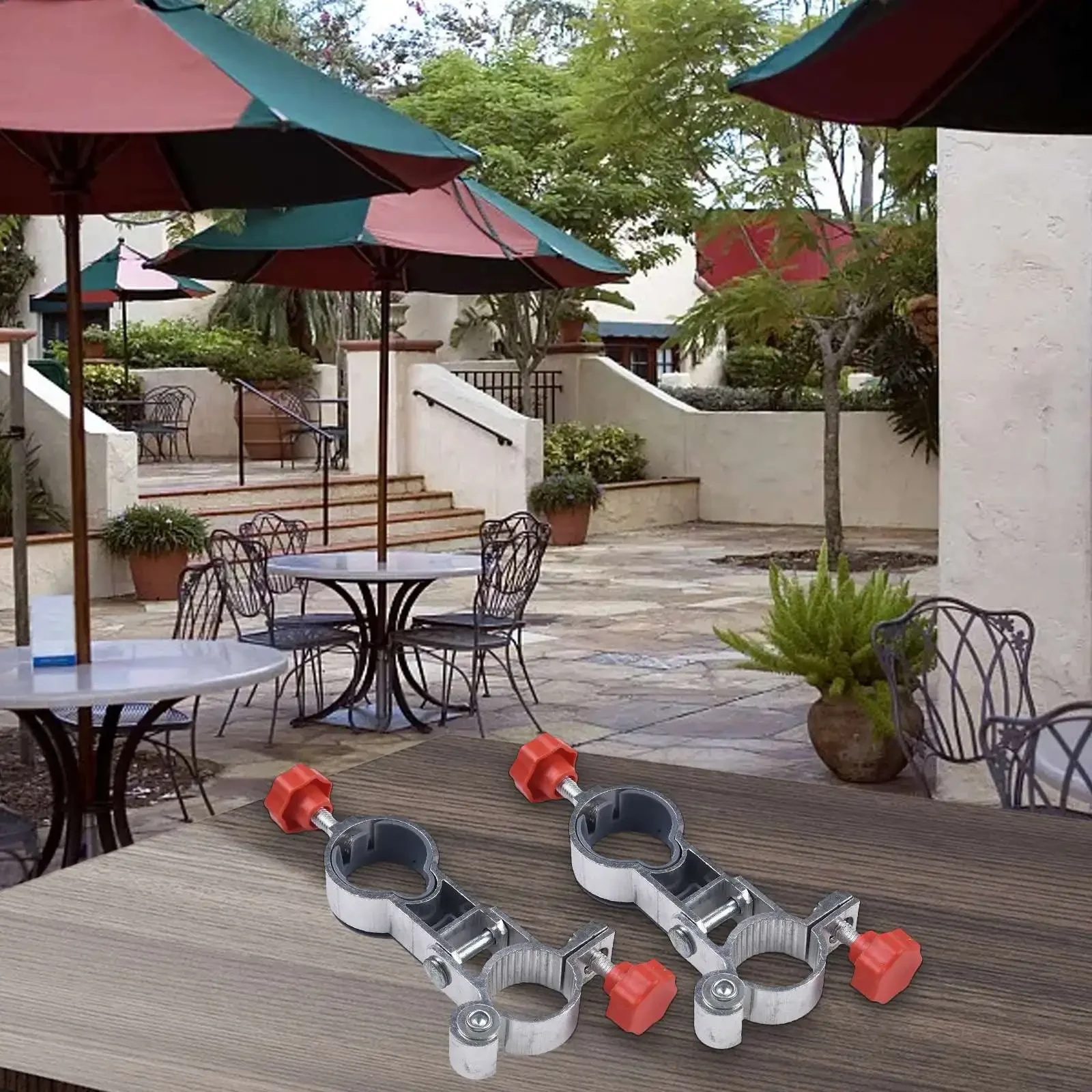 Aluminum Clip On Mount For Umbrella 2 Pcs For Garden Chair Parasol Support On Outdoor Patio Balcony Deck Applications