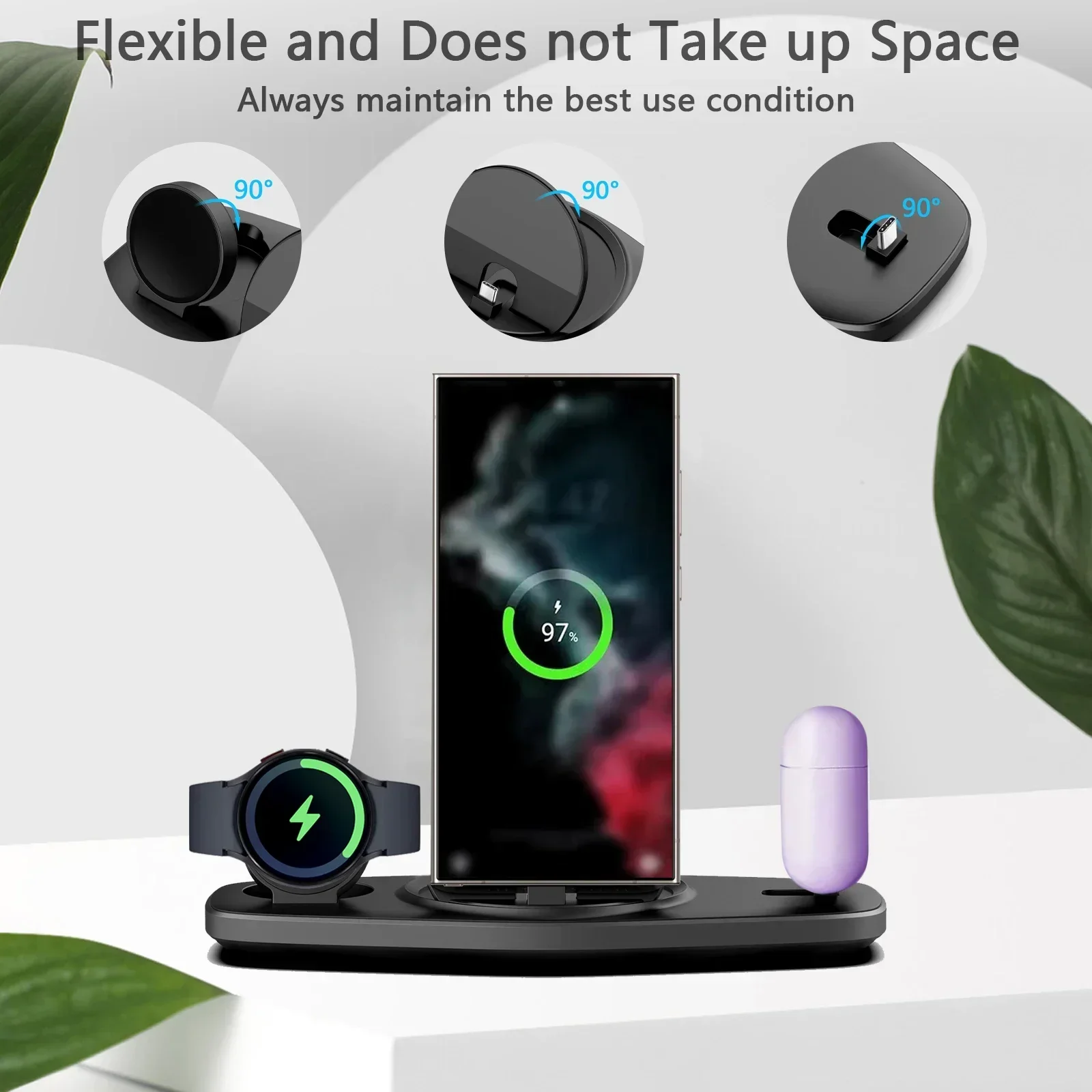3 In 1 Wireless Charger Stand Pad Foldable Fast Charging Dock Station For Samsung S24 S23 22 Z Fold Galaxy Watch 5 4 Active Buds