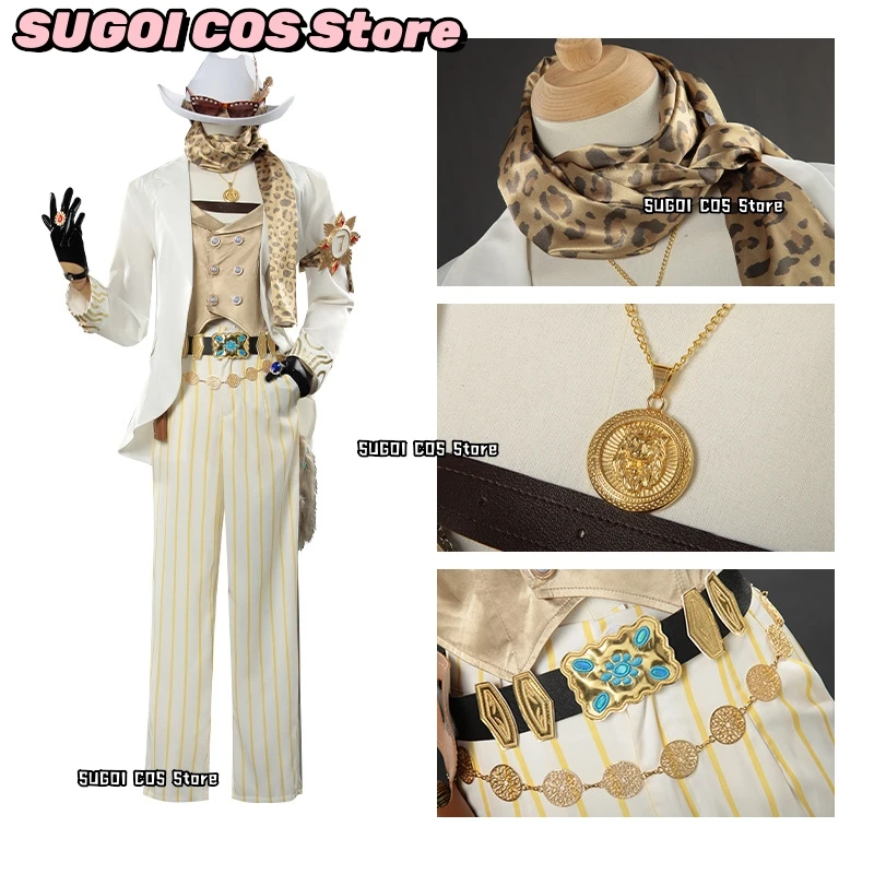 لعبة الهوية الخامس المنقب نورتون كامبل تأثيري حلي خمر ليوبارد طباعة ملابس للرجال أنيمي حفلة لعب الأدوار شعر مستعار البدلة