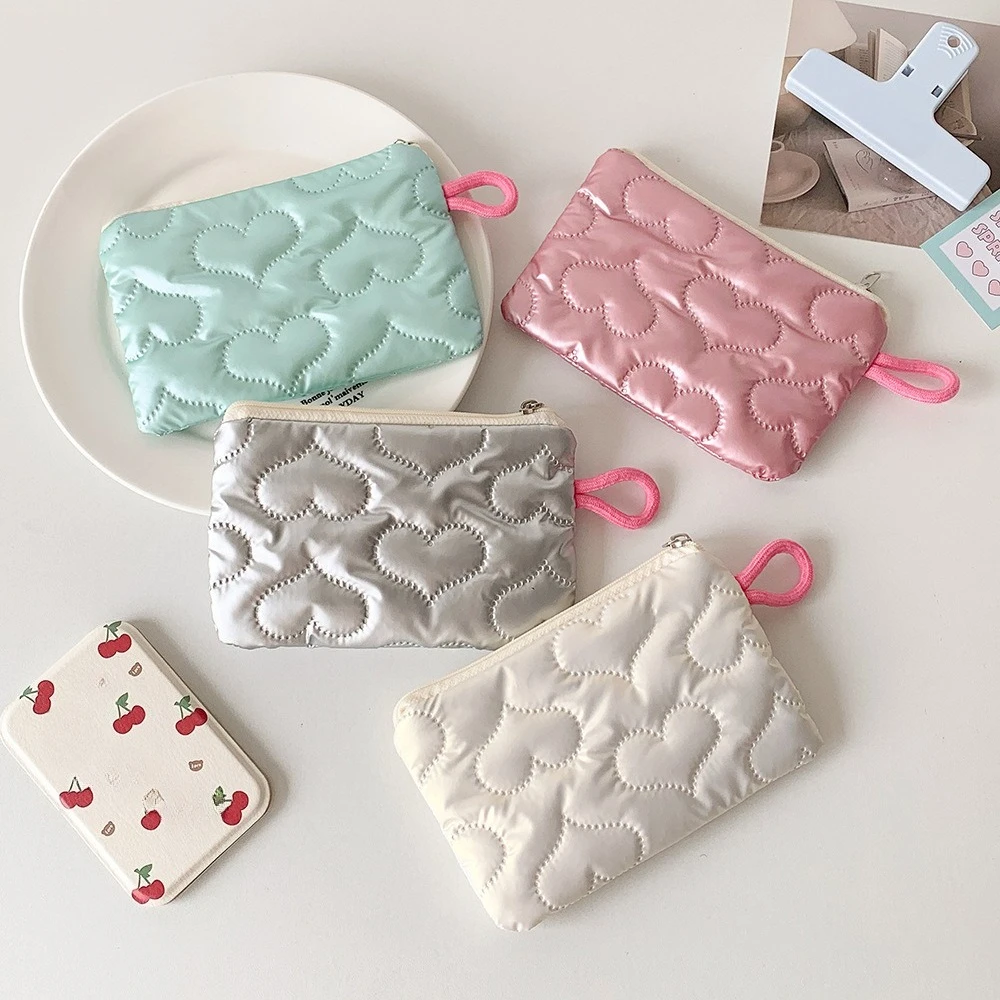 Cute Mini Makeup Bag with Bow Silver Zipper Women Cosmetic Coin Purse Wallet Organizer