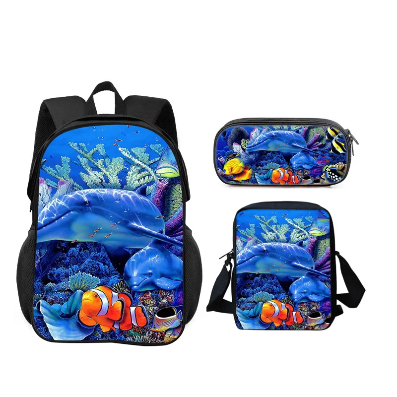 

Набор из 3 предметов «Подводный мир»: рюкзак, пенал, сумка через плечо. Прочный, модный, универсальный, с мультяшным рисунком. Лучший подарок на день рождения для мальчиков и девочек.