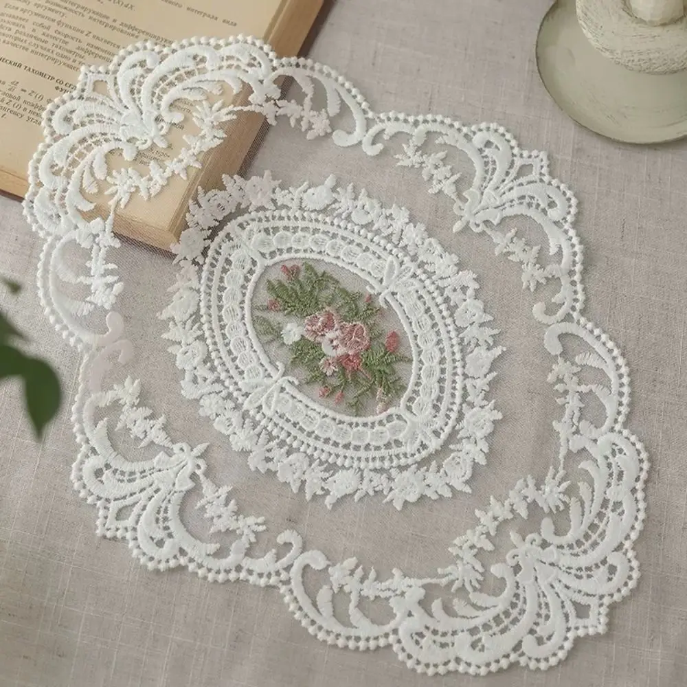New European Style Lace Embroidery Coaster Oval 29x37cm Cup Table Mat Embroidery Placemat