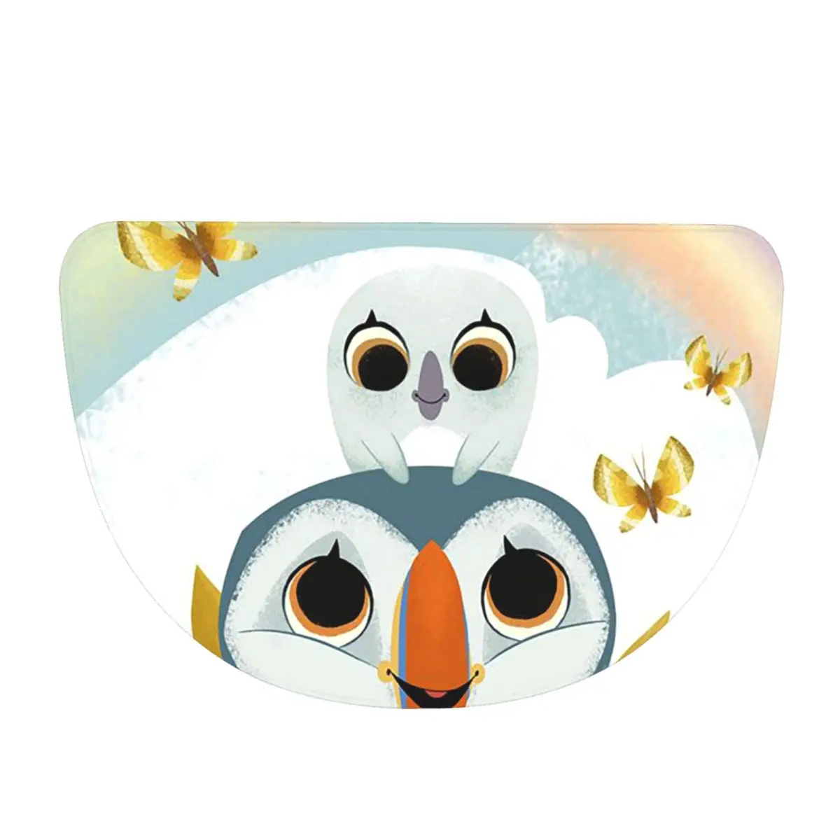 Puffin Rock Oona Baba Cartoon Animation Flannel Half Round Doormat Non Slip Bathroom Mat Absorbent Floor Carpet for Living Room