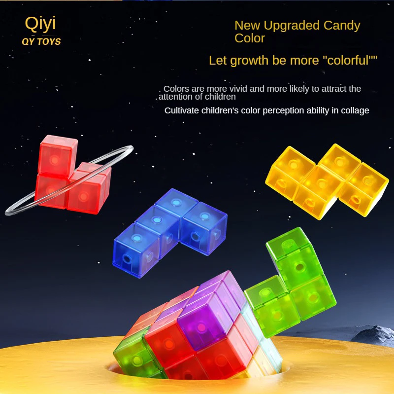 [CubeFun]Qiyi Magnetic Building Block Candy Color Luban Cube Magnetic Absorption Versatile Assembly Soma Pile for kids