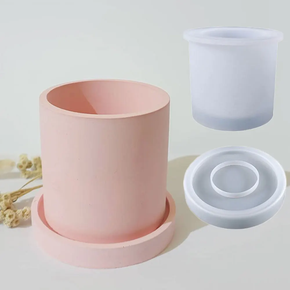 Round Flower Pot Silicone Mold Resin Pen Holders Gypsum Candle Cup Concrete Planters Terrazzo Pots Storage Box Molds Jesmonite