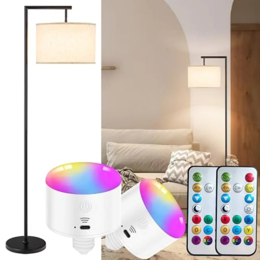 Modern Battery Operated Floor Lamp Cordless for Living Room 10000mAh RGB Dimmable Lamp with Remote Control Lighting time up to