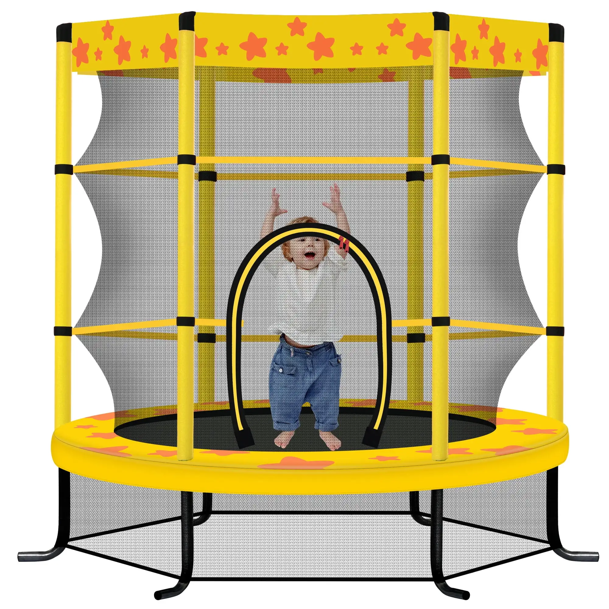

55" Toddler Trampoline with 360° Enclosure & L-Shaped Legs, Safety Mini Bouncer with Star Pattern for Indoor Outdoor Use