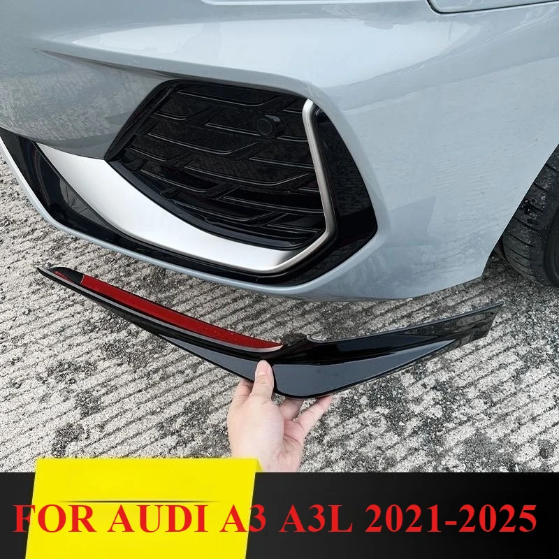 

Боковая защита переднего бампера, наклейка, накладки, угловая полоса переднего бампера из АБС-пластика для AUDI A3 A3L 2021-2025, внешний аксессуар