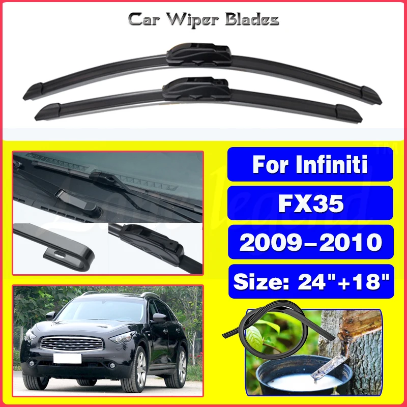 

2pcs For Infiniti FX35 2009 - 2010 Front Wiper Blades Windshield Accessories Windscreen Window U Hook Arms 24"+18"