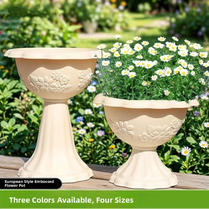 

Nordic Style Resin Flower Pot Alice's Small Daisy Courtyard Ground Potted Landscape Ceramic Imitation Wine Cup Shaped Plant Pot