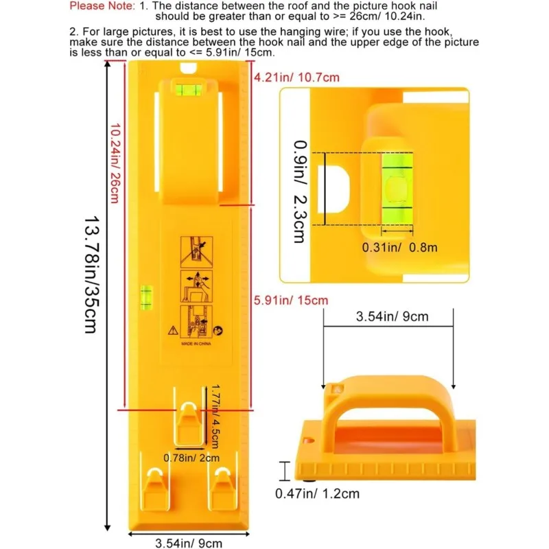 L68A Multifunctional Picture Hanger Tool Kit(2Pcs) Includes Level And Measuring Tape- Perfect Ideal For Frame Mounting Projects