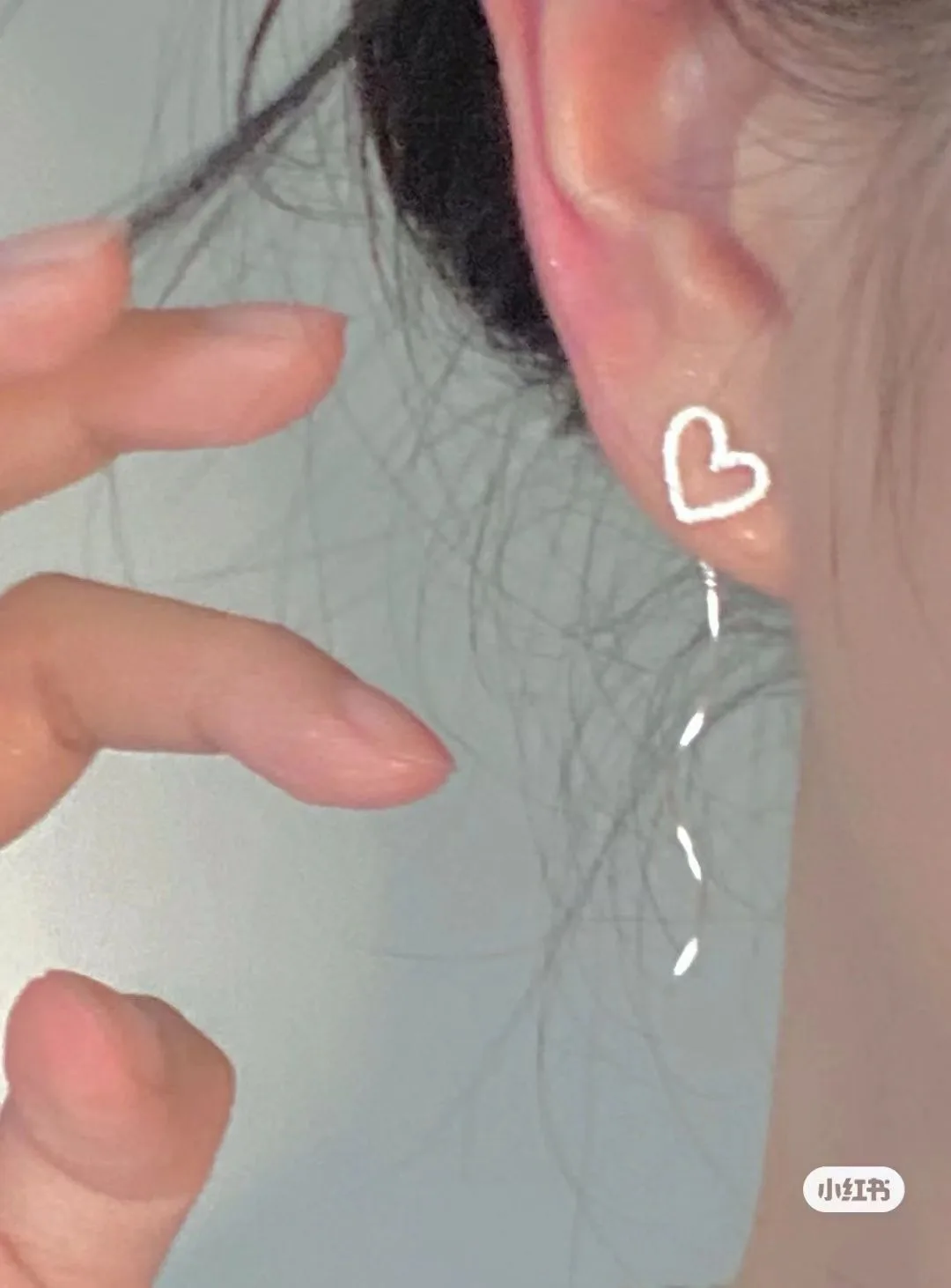 Ear Thread Hollow Heart Wave Openwork Silver Tone Ethereal Chic Lightweight Comfortable Daily Wear Jewelry for Women