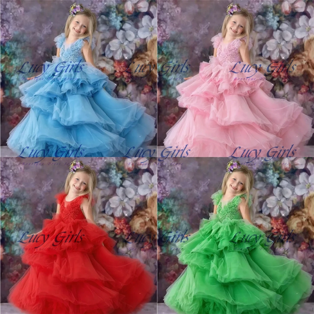 

Customisable Flower Girl Dress Tulle Fluffy Exquisite Delamination Bows Round Neck Sleeveless Princess Formal Party Dresses
