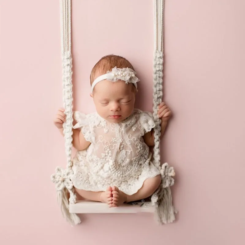 Houten Schommel Pasgeboren Fotografie Rekwisieten Baby Jongen Meisje Poseren Schieten Mini Meubelen Studio Baby Foto Decoratieve Accessoires