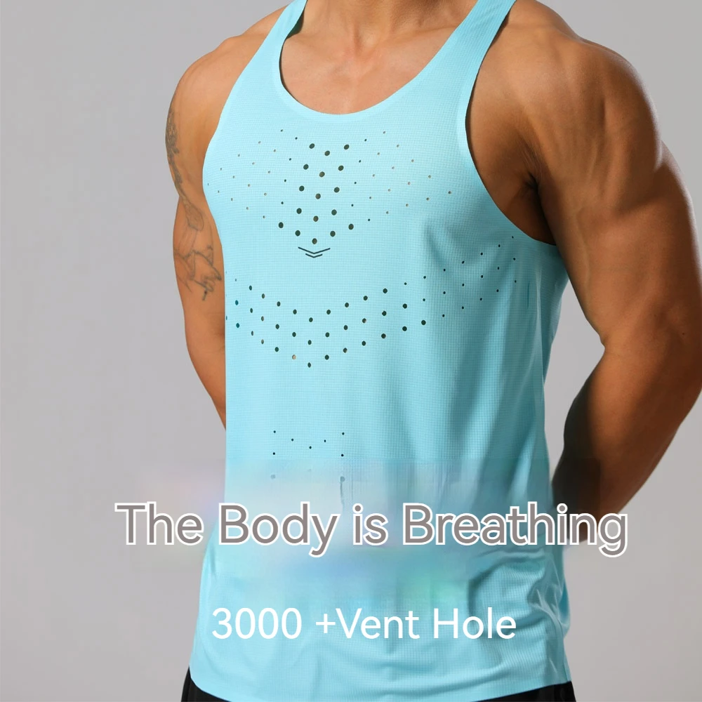 (XS-3XL)Lightweight Marathon Quick Dry Sports Vest Men Summer Running Fitness Elastic Mesh Tank Top Sleeveless Shirt Gym Singlet