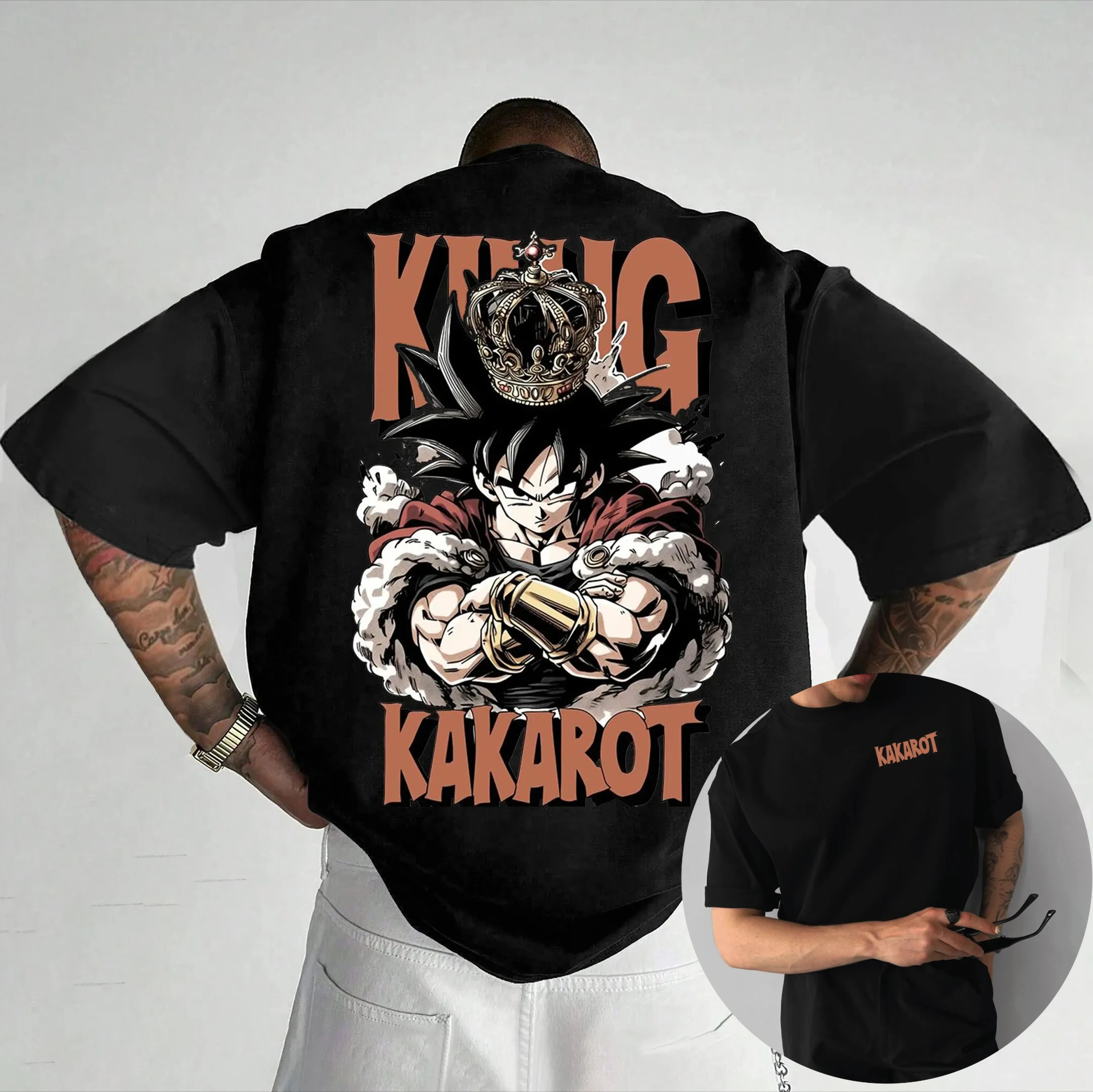 2026 Sommer Dragon Ball T-Shirt 100% Baumwolle König Kakarot Goku Druck Vintage Übergroßes Unisex Freizeit-T-Shirt für Erwachsene & Kinder