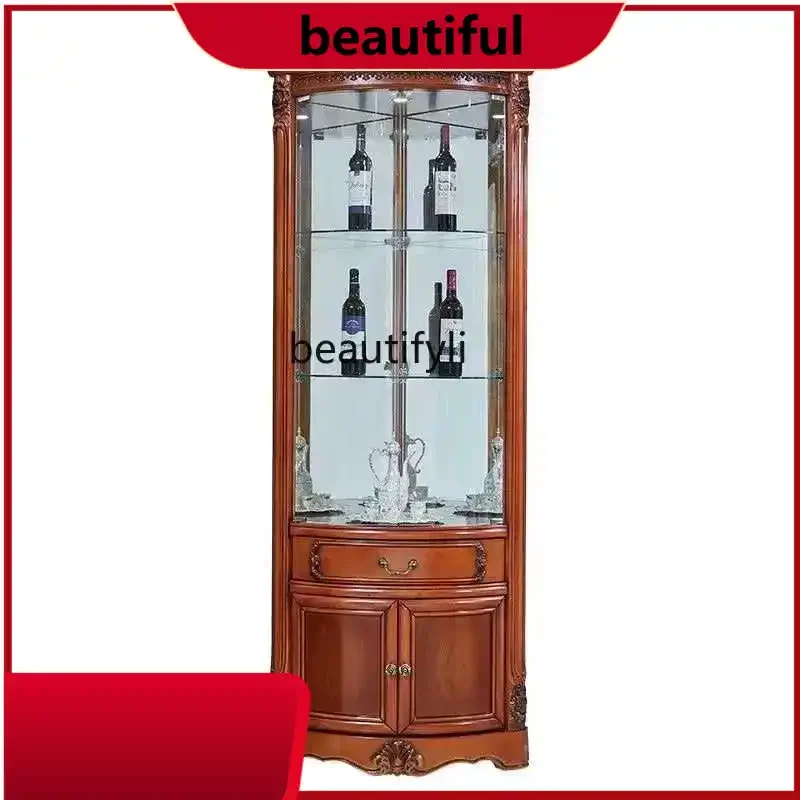 

Solid wood European wine cabinet against the wall, living room glass door corner, American home, triangular cabinet H
