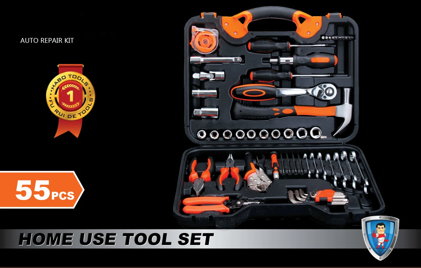 Conjunto de seguro para reparo de automóveis, ferramentas de combinação de hardware, chave de fenda, conjunto doméstico, caixa de ferramentas 55 peças