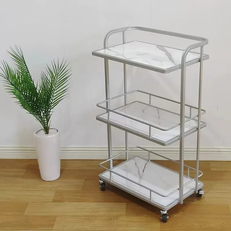 Iron Salon Cart with 4 Rollers Stable Durable Removable Beauty Storage Trolley