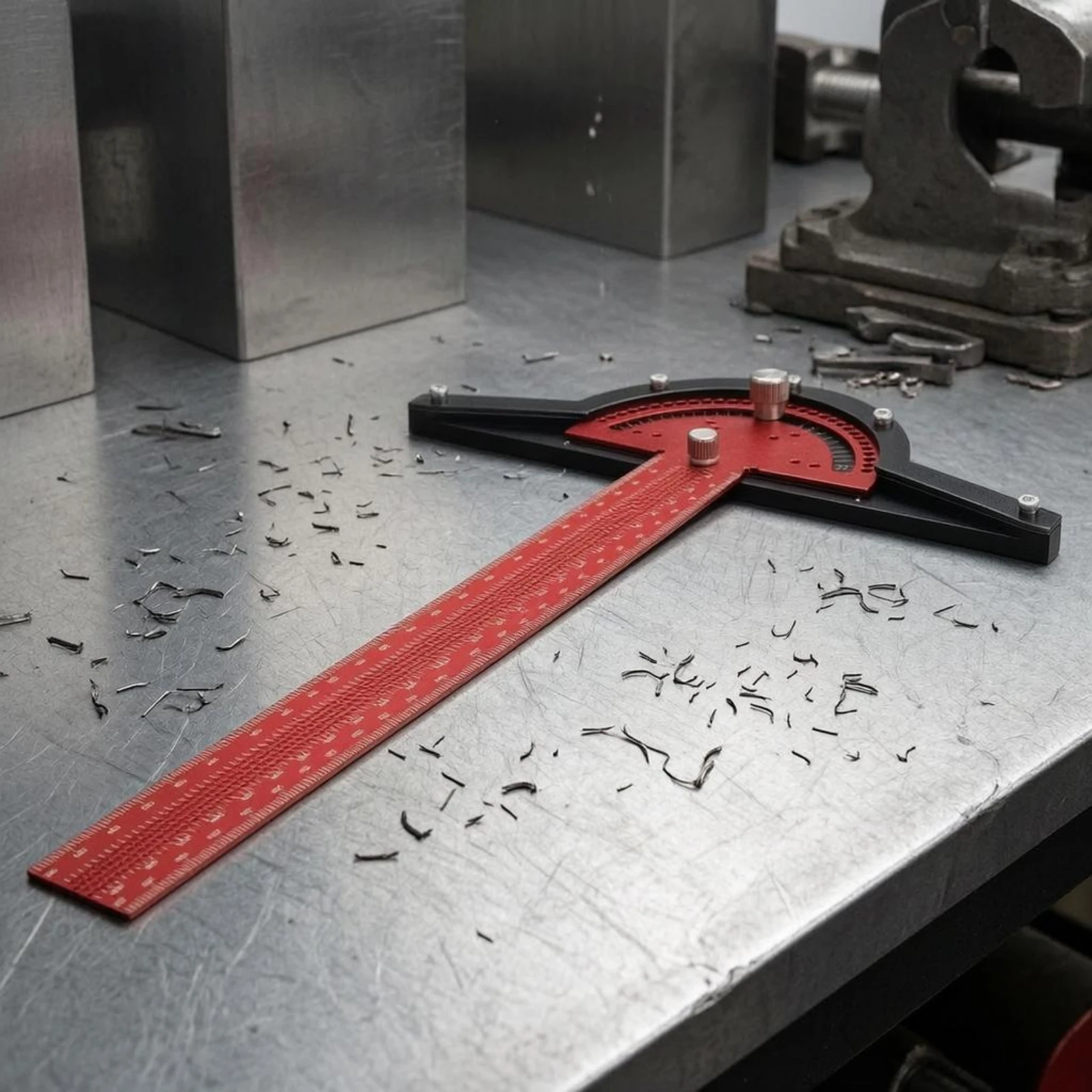 T-Square Angle Gauge Lockable Woodworking Marking Ruler Protractor Ruler Red and Black Adjustable T-Square for DIYers