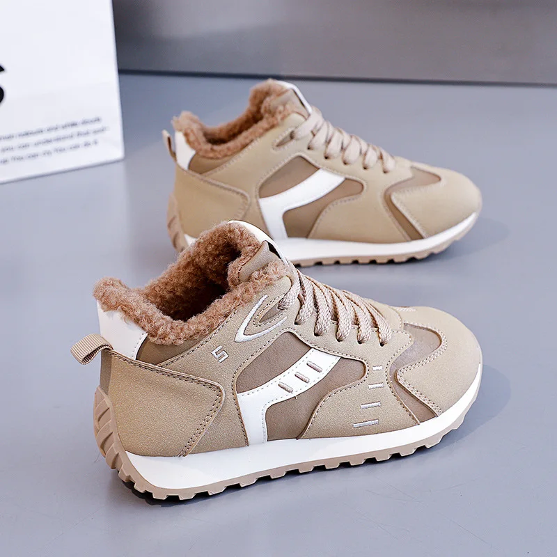 Winter Versatile High Top Women's Casual Sports Shoes Fleece Warmth Trendy Outdoor Middle-Aged And Young People Footwear