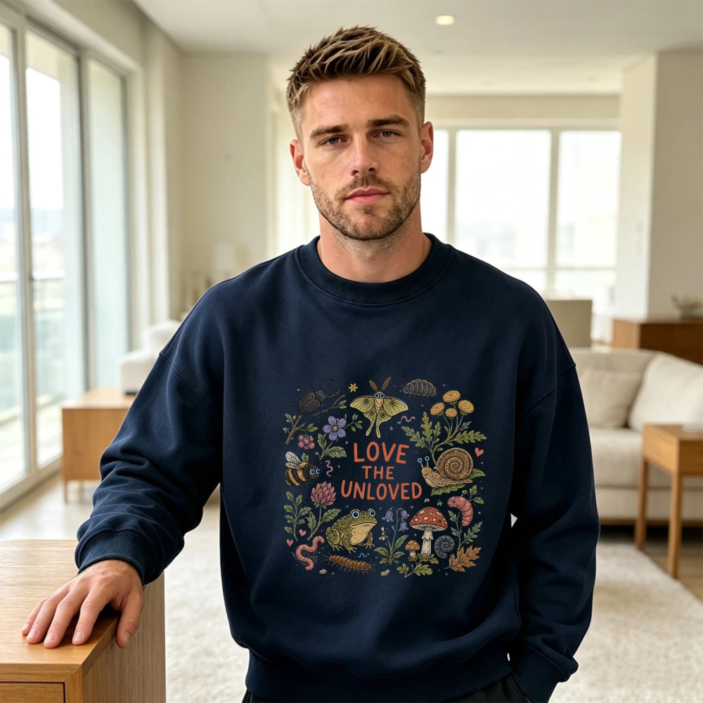 Love The Unloved Insects Men Eco Nature Graphic Pullover Frog Snail Butterfly Sweater Outdoor Hiking Wear Hoodie