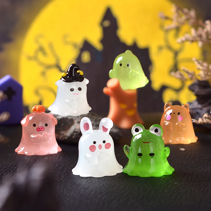1 conjunto luminoso mini ornamento de halloween dos desenhos animados animais fantasmas estatueta micro paisagem interior do carro decoração desktop casa