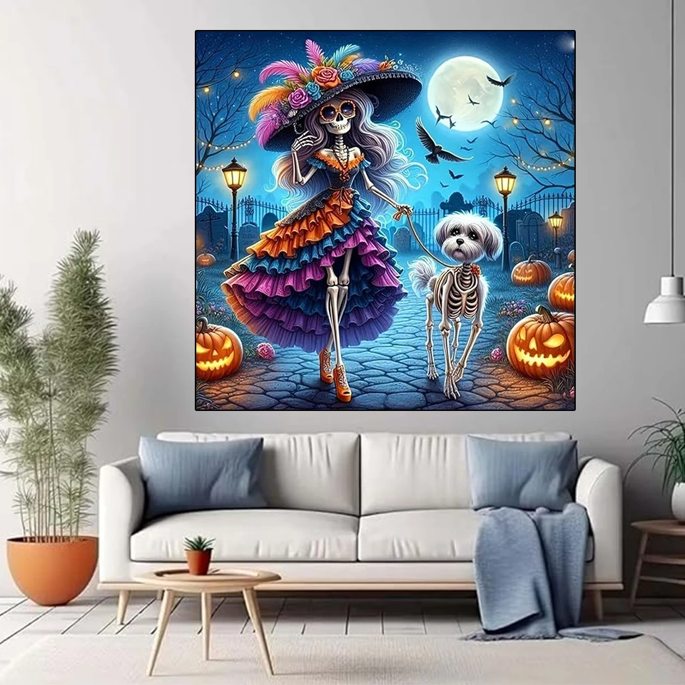 2025 5D DIY Diamond Painting Halloween Cute Ghost Water Diamond Design Set Home Decoration Mosaic Embroidery New