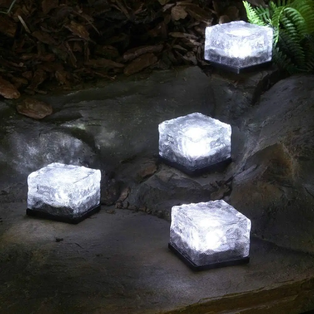 Solar Glass Brick Light - Solar Ice Cube LED Light - Crystal Brick Stone Lamp Garden Courtyard Pathway Patio Pool, Decora