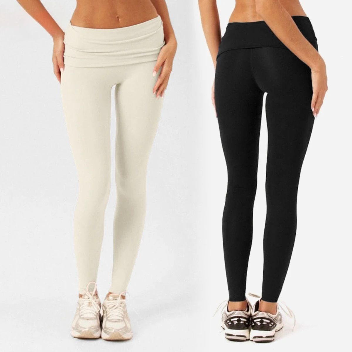 Women Fold Over Waist Yoga Leggings High Stretch Butt Lift full‑length Yoga Pants Casual Gym Fitness Workout Sports Activewear