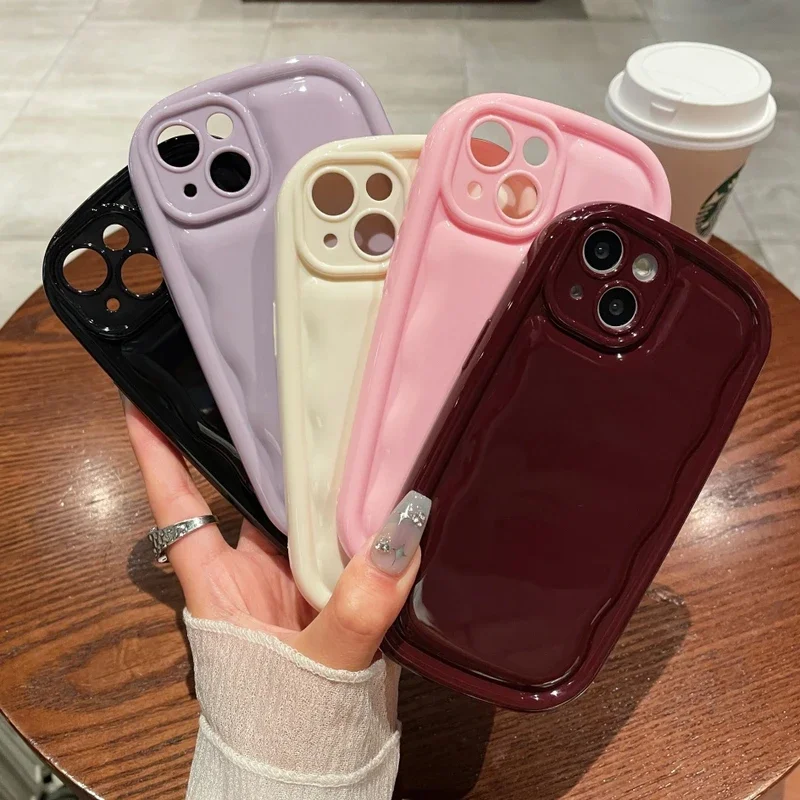 Korean Cute Candy Color Oval Phone Case For iPhone 16 15 14 13 12 11 Pro Max XS X XR 8 Plus SE 3 Glossy Air Cushion Bumper Cover