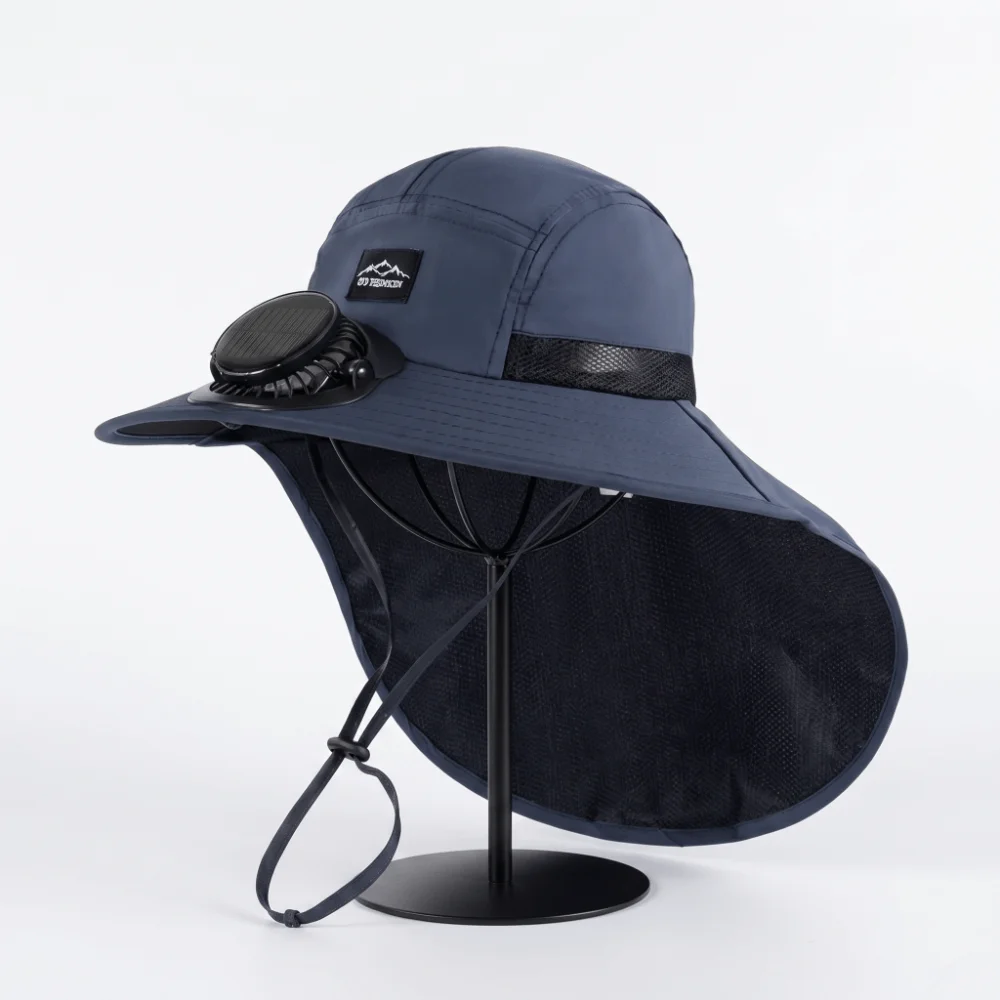 Neck Protection Solar Powered Fan Sun Hat Large Size Quick Dry Fan Wide Brim Hat New Style Fashion Design Fan Fisherman Caps